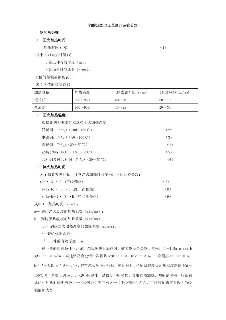 精选钢的热处理工艺设计经验公式