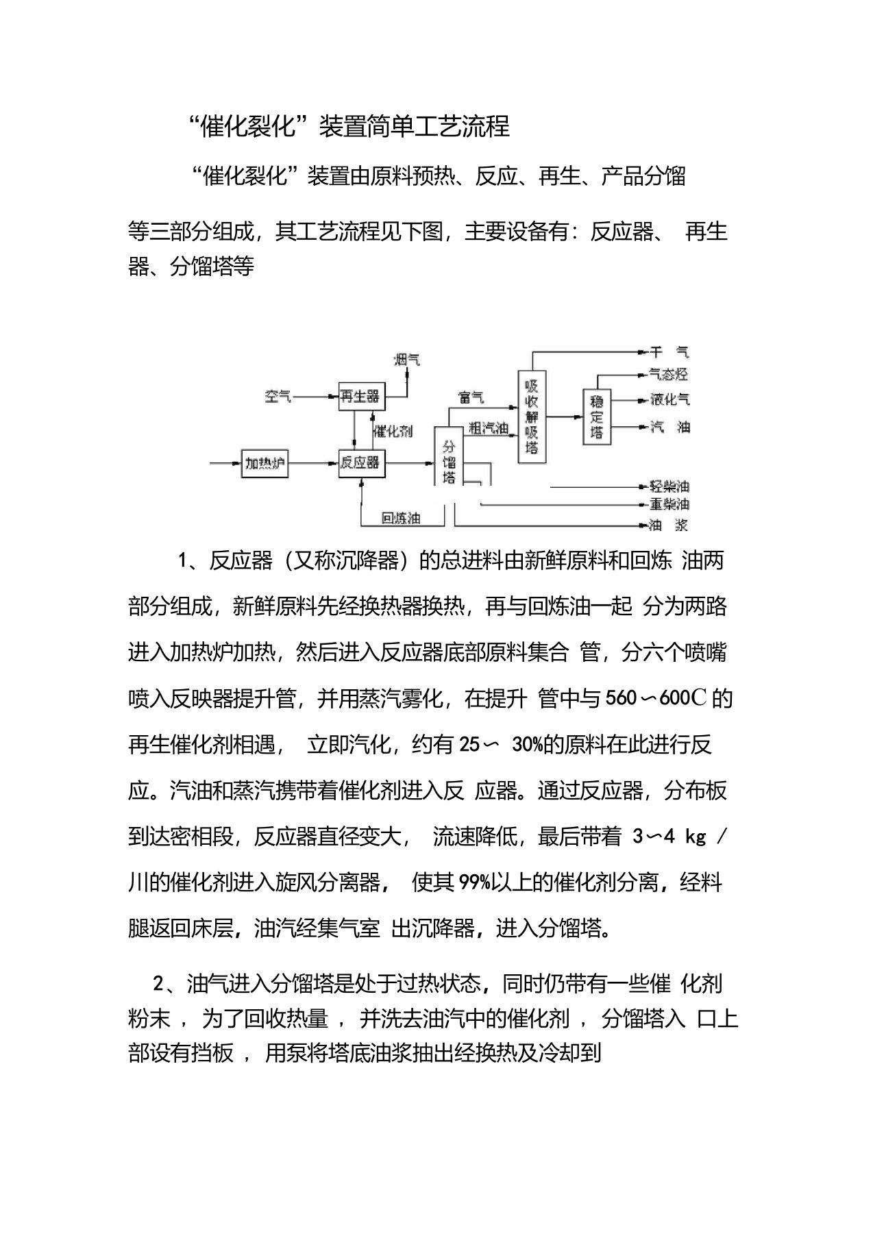 催化裂化装置工艺流程及设备简图