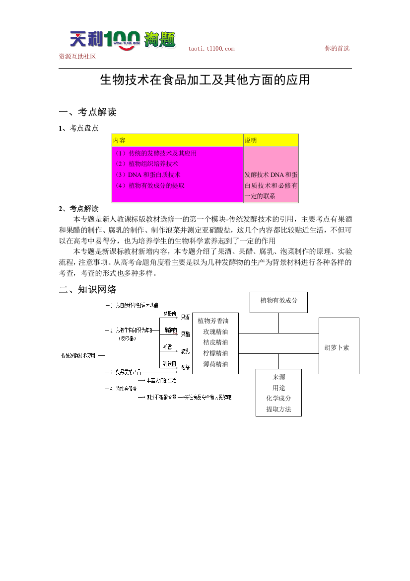 生物技术在食品加工及其他方面的应用