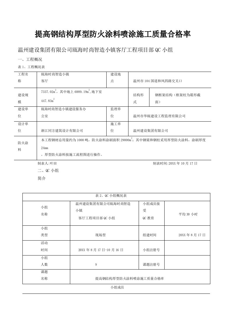 [QC]提高钢结构厚型防火涂料喷涂施工质量合格率