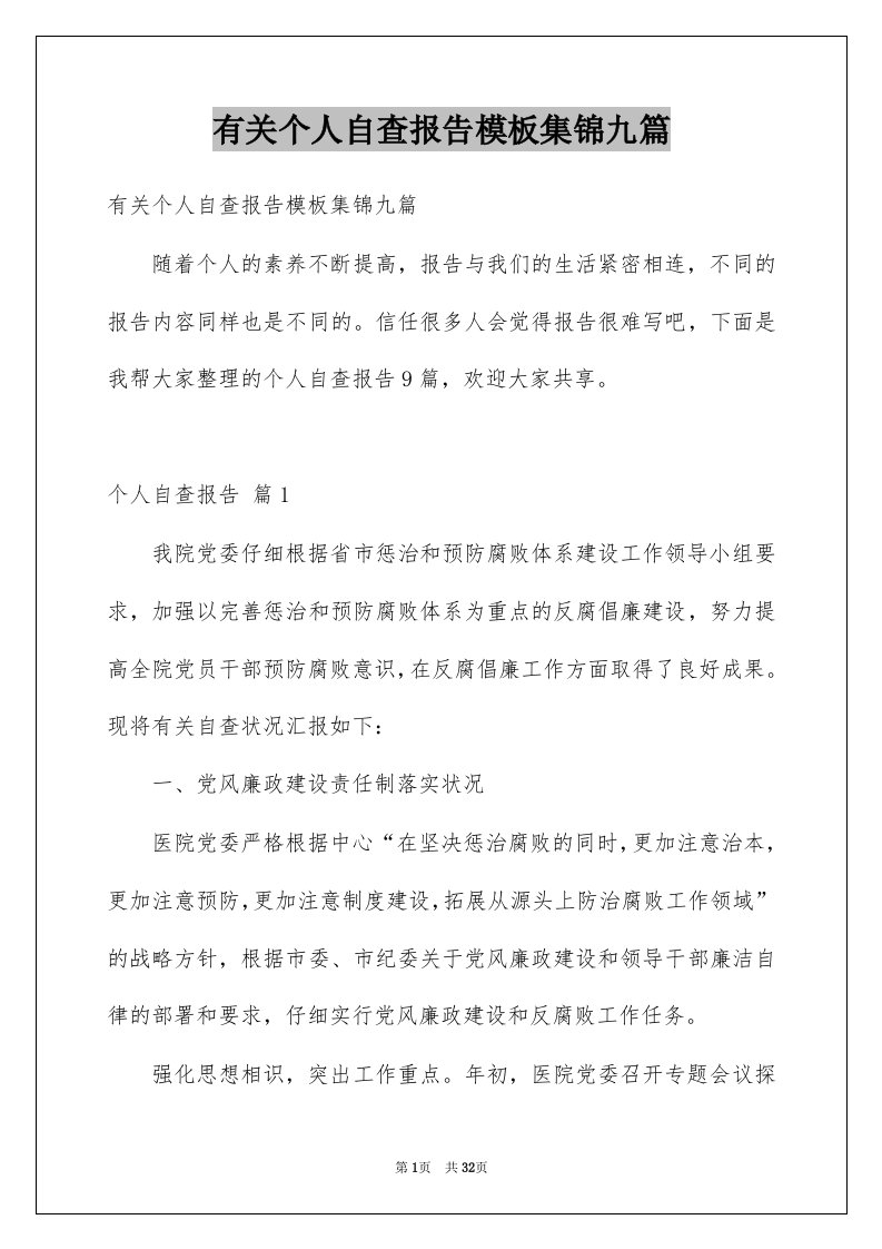 有关个人自查报告模板集锦九篇