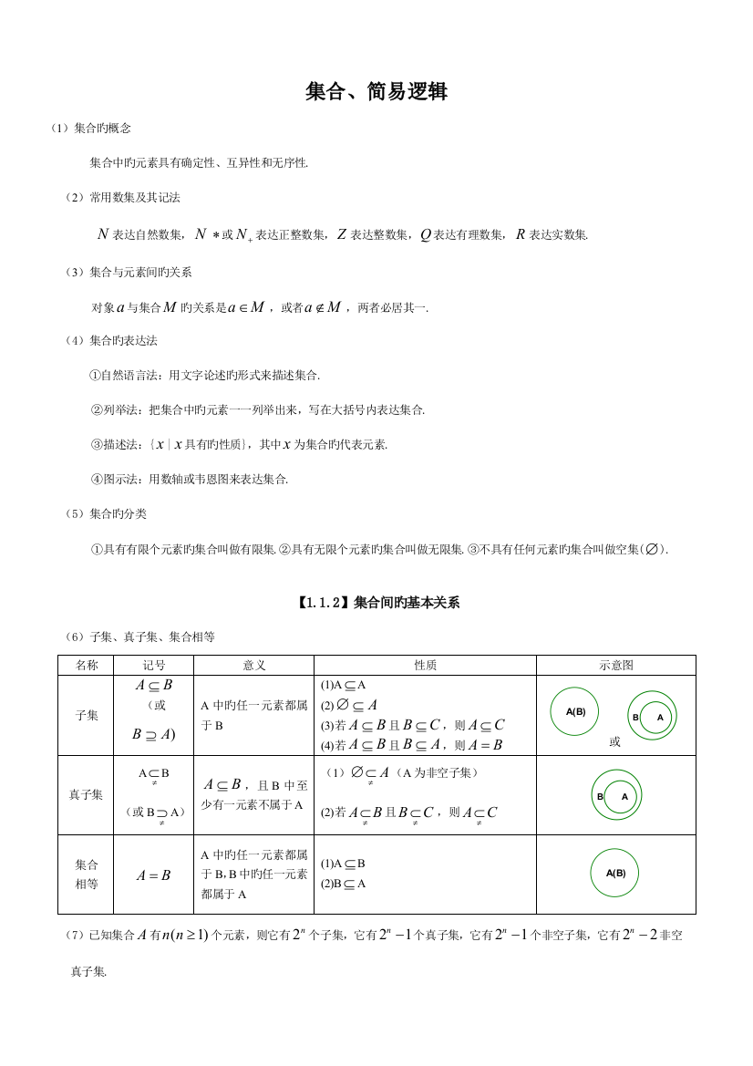 2023年高考文科数学集合专题讲解及高考真题精选含答案