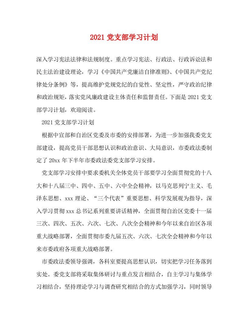 2021党支部学习计划WORD版