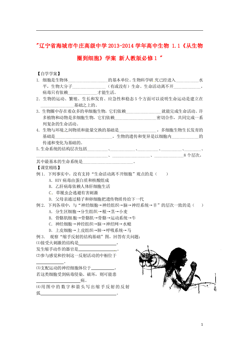 辽宁省海城市牛庄高级中学2013-2014学年高中生物