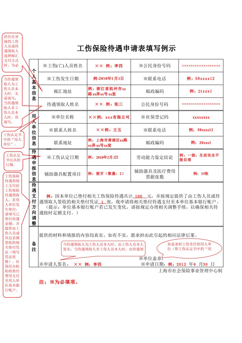 工伤保险待遇申请表(工申1表)