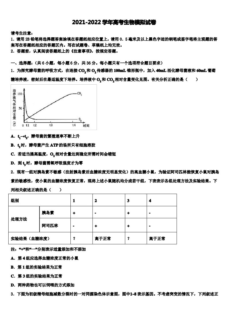 2021-2022学年山东省济南三中高三第五次模拟考试生物试卷含解析