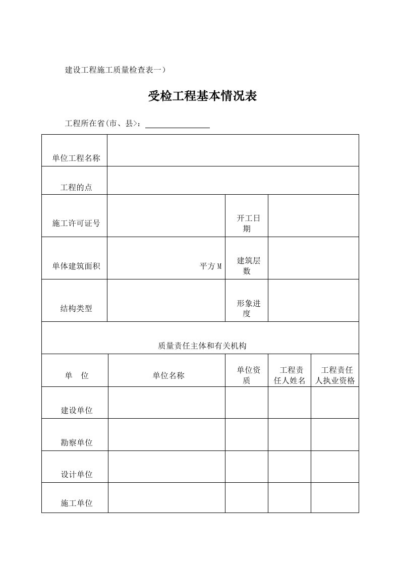 建设工程施工质量检查表（一）