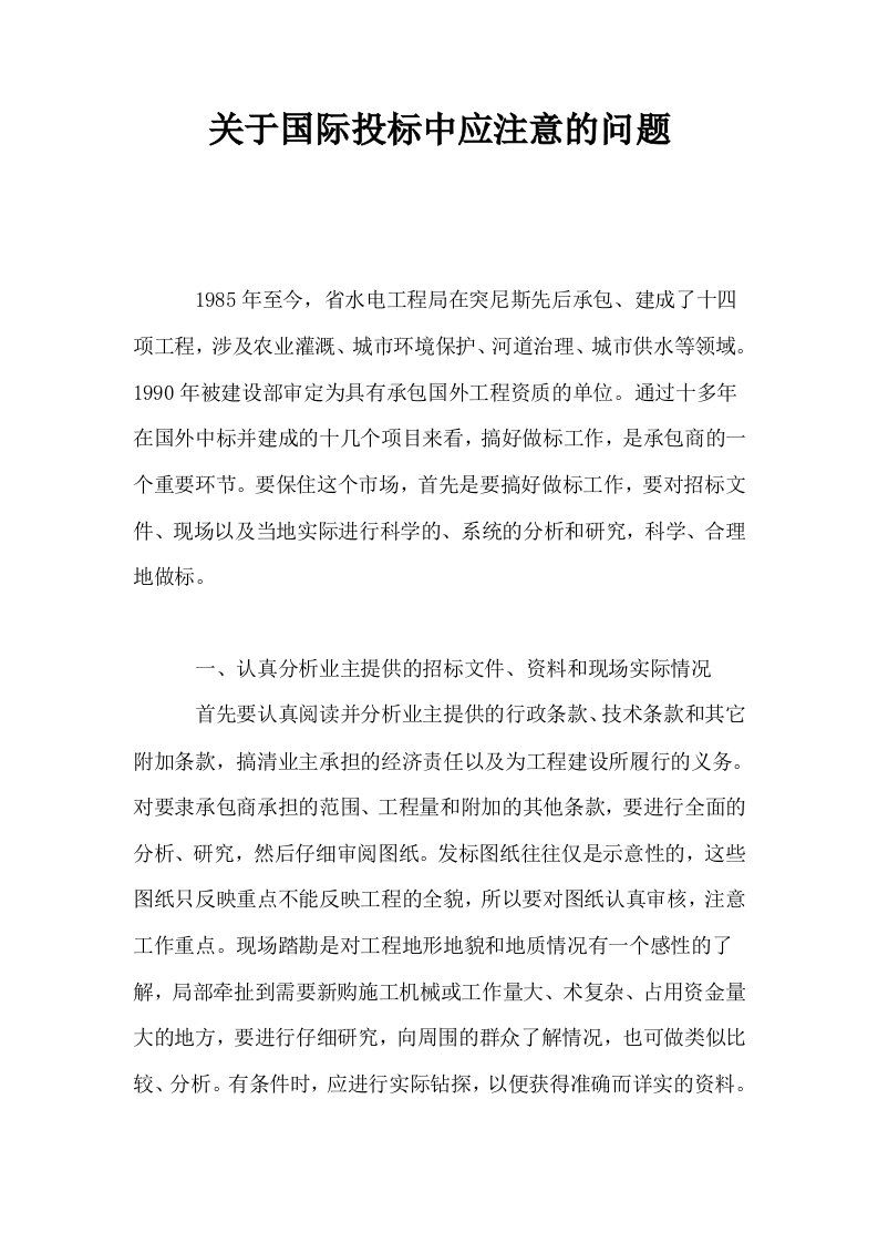 关于国际投标中应注意的问题