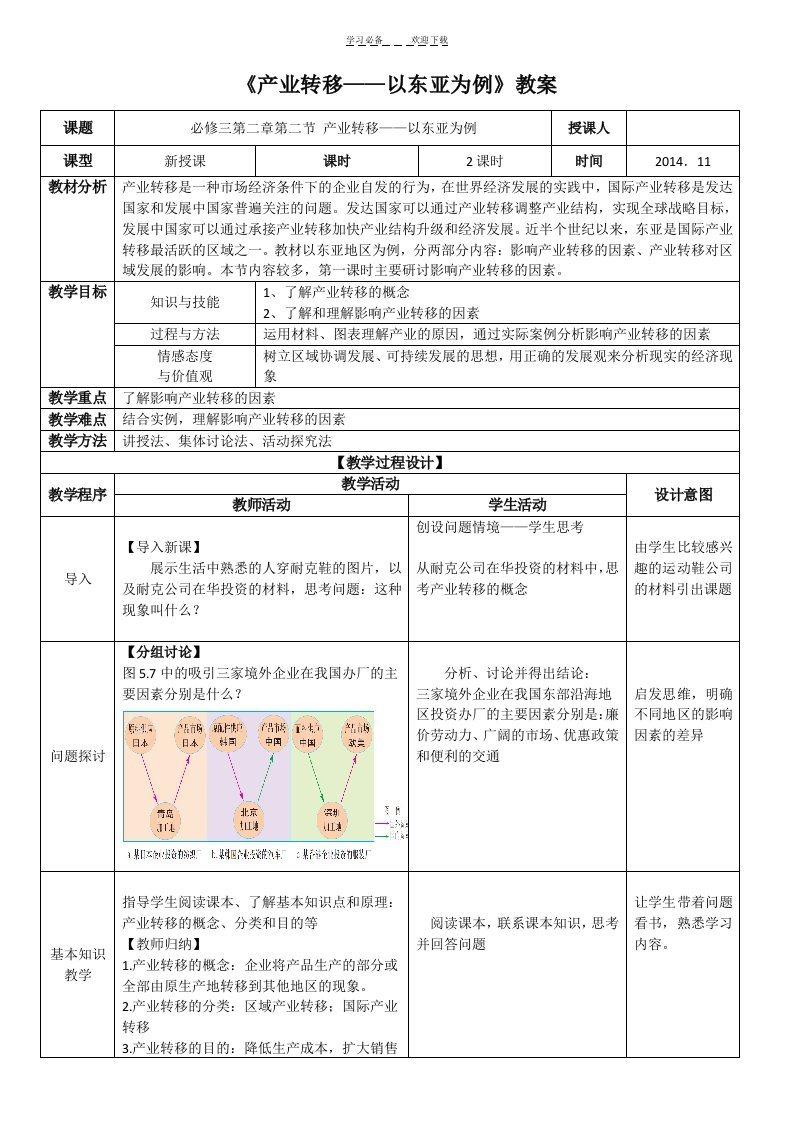 第五章第二节《产业转移以东亚为例》教案