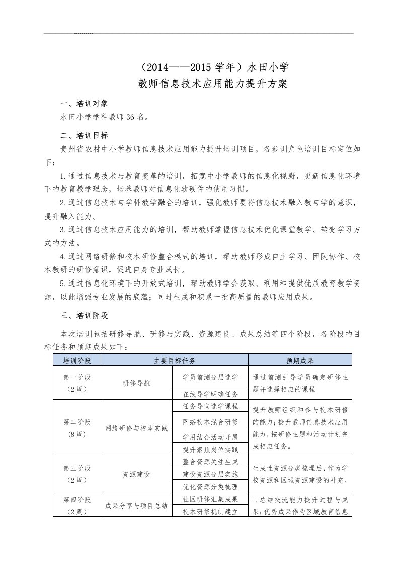 教师信息技术应用能力提升方案