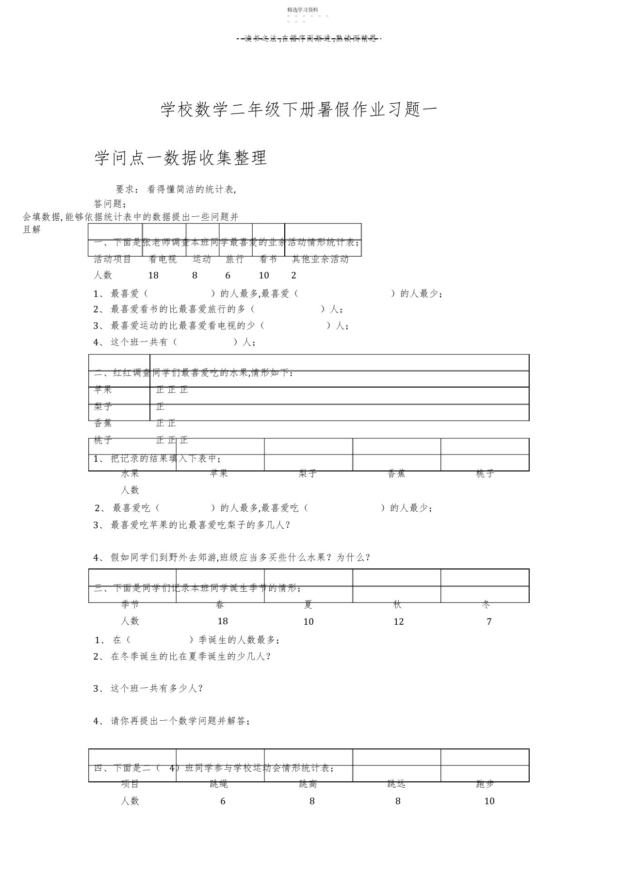 2022年小学二年级下册数学暑假作业习题一