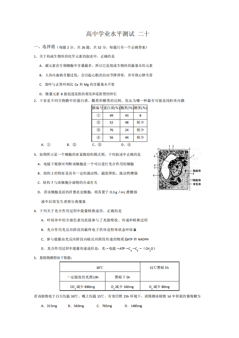 生物学业水平测试卷