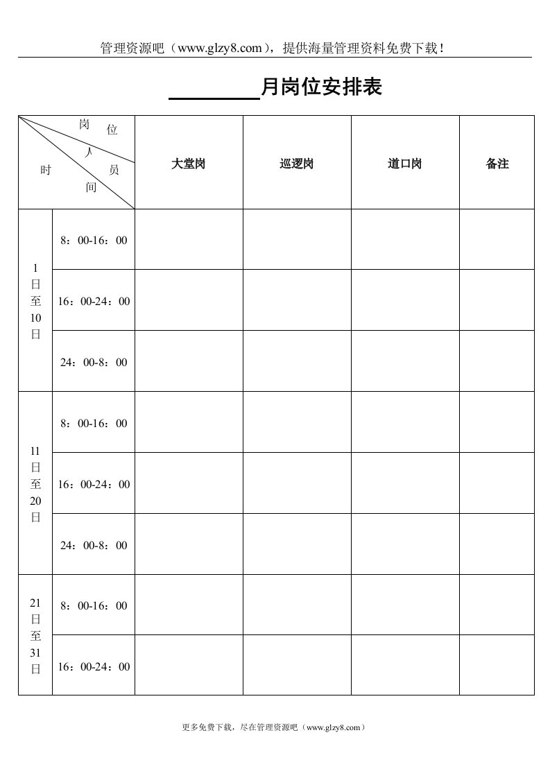 月岗位安排表