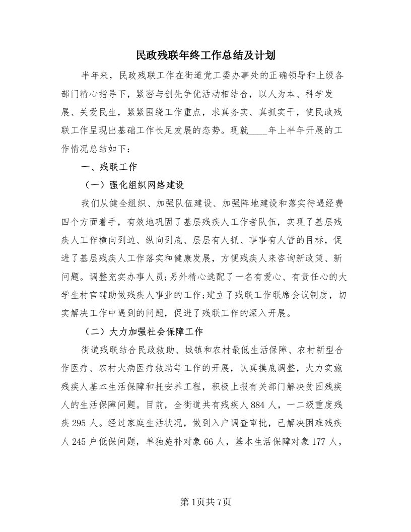 民政残联年终工作总结及计划（2篇）