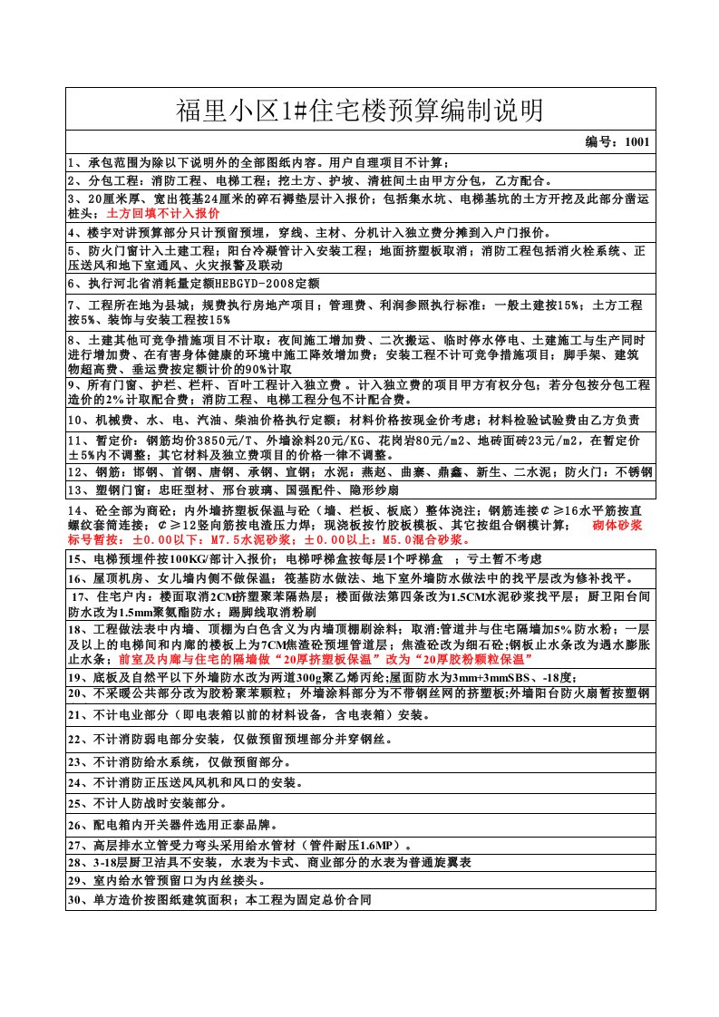 房地产经营管理-福里小区1＃住宅楼工程编制要求