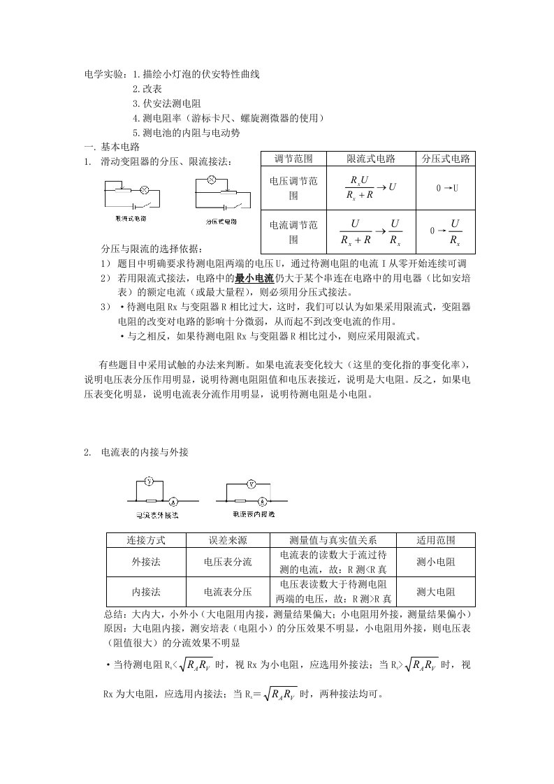 高中物理电学实验总结