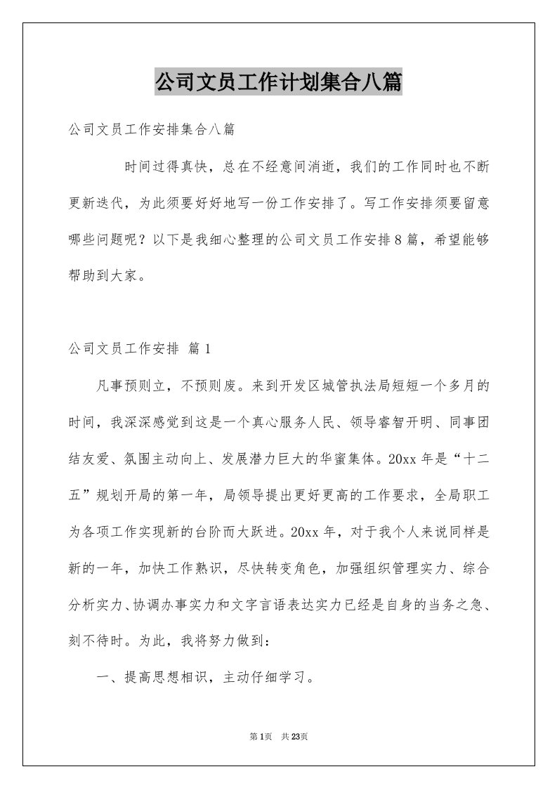 公司文员工作计划集合八篇