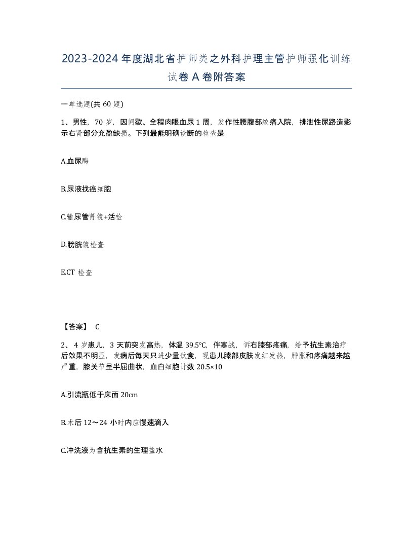 2023-2024年度湖北省护师类之外科护理主管护师强化训练试卷A卷附答案