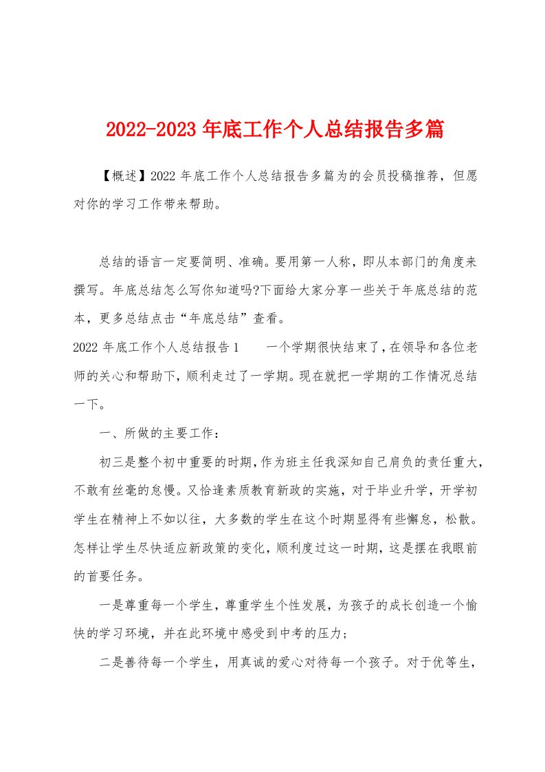 2022-2023年底工作个人总结报告多篇