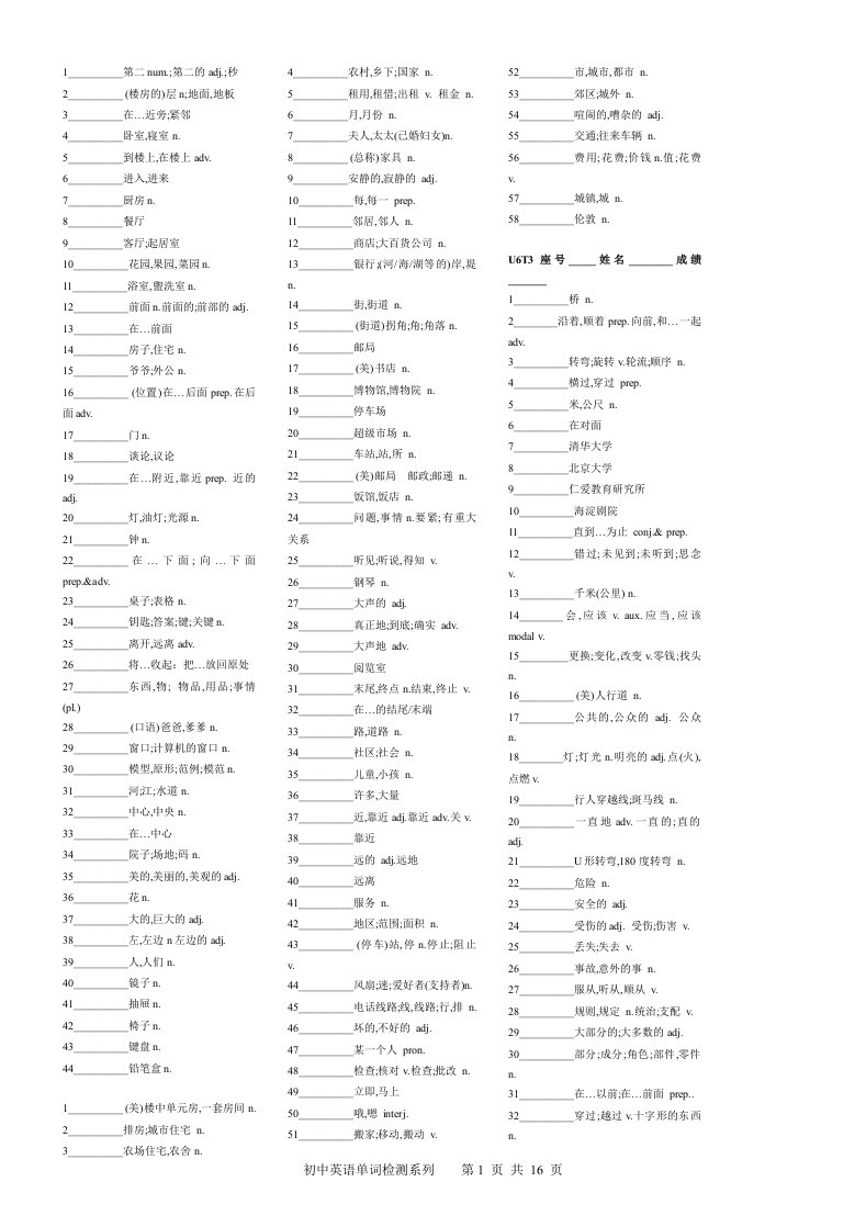 初中英语单词检测总表