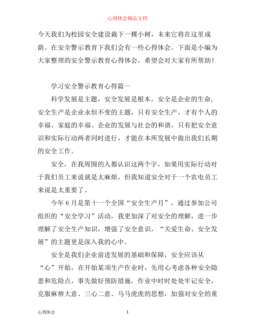 学习安全警示教育心得体会范文