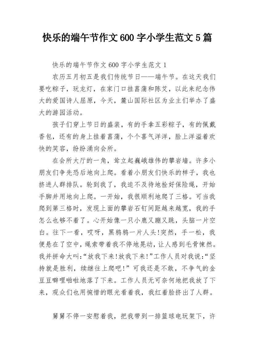 快乐的端午节作文600字小学生范文5篇