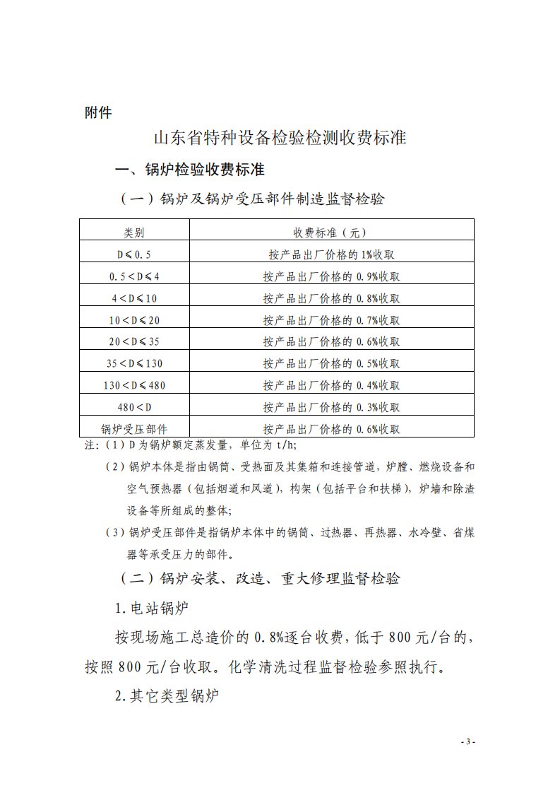 山东特种设备检验检测收费标准