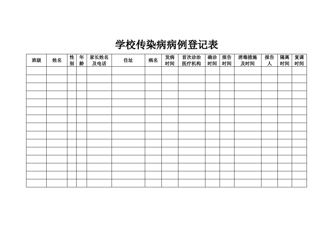 传染病病例登记簿