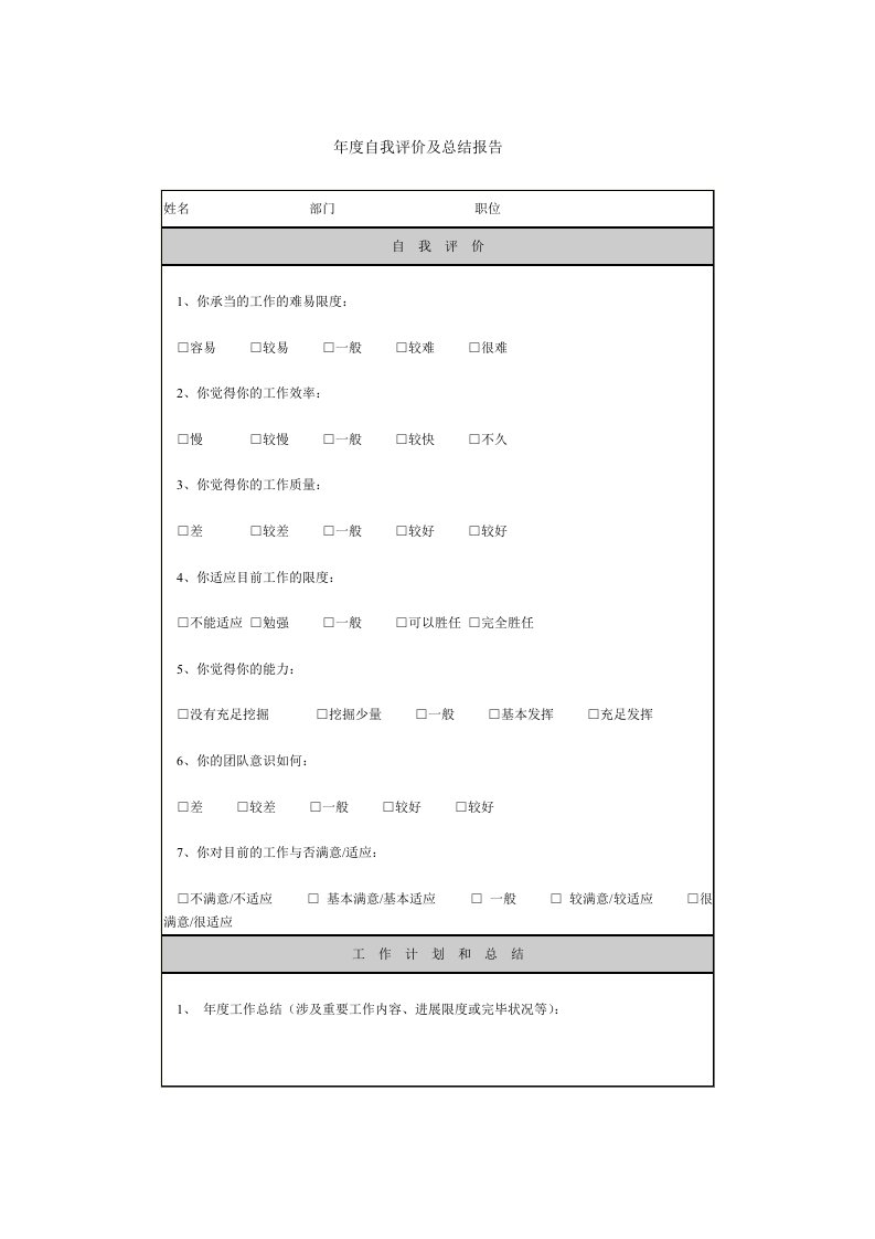 企业年度自我评价及总结报告