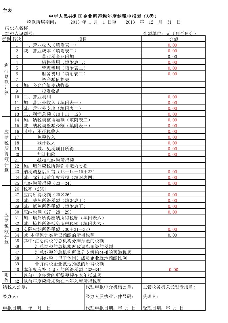 企业所得税纳税申报表(空表)（精选）