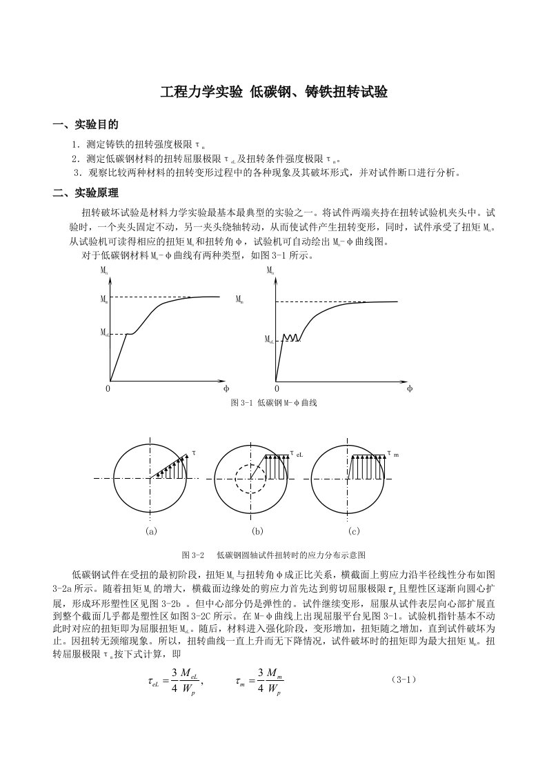 工程力学低碳钢、铸铁扭转试验