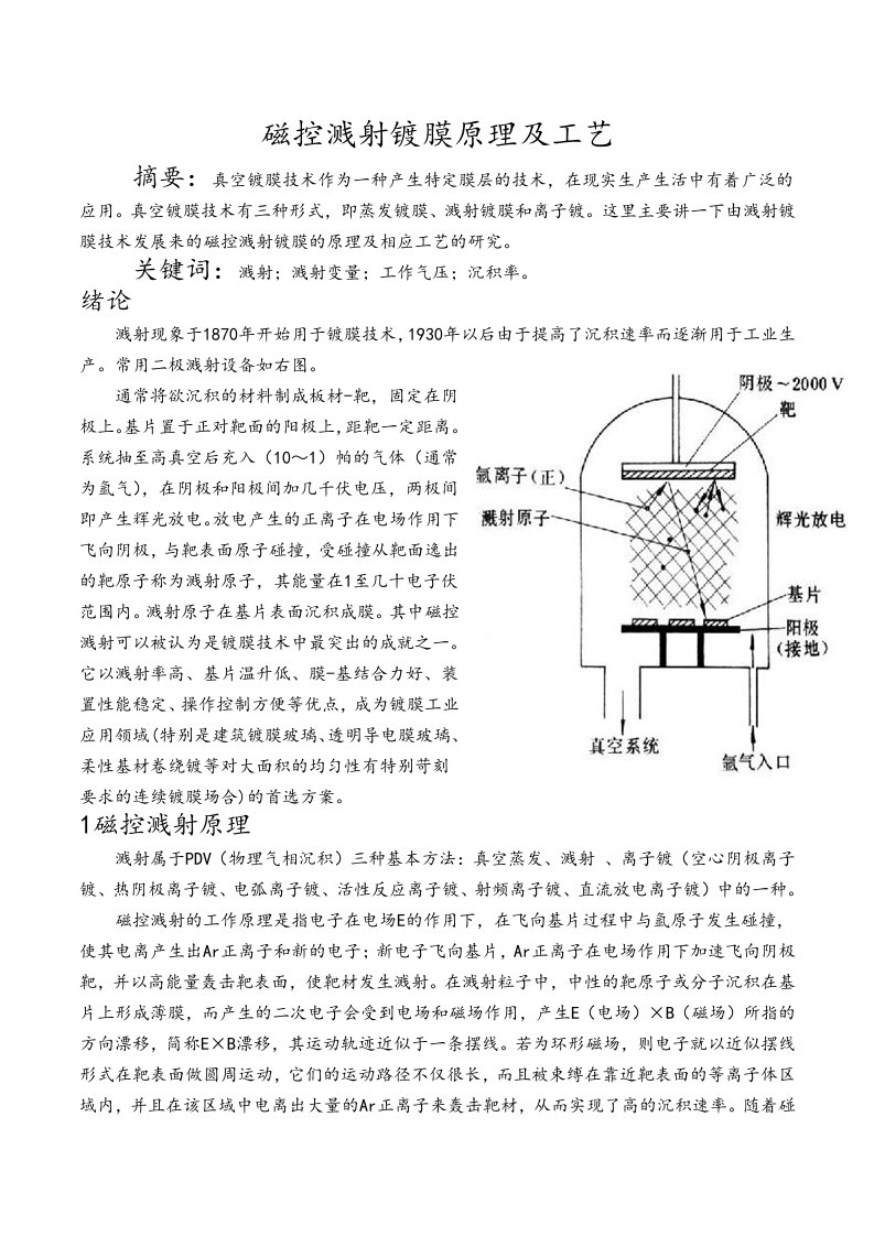 磁控溅射镀膜原理和工艺设计