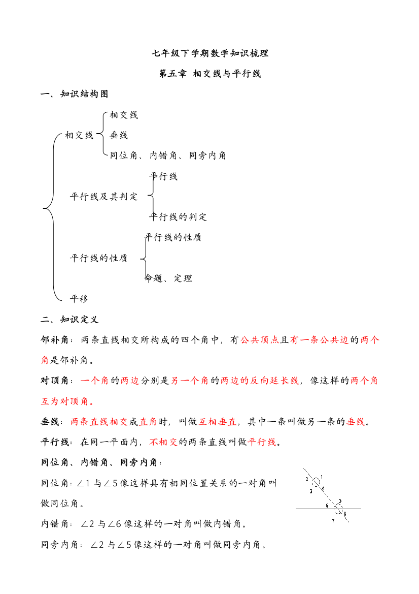 七年级下册数学复习提纲