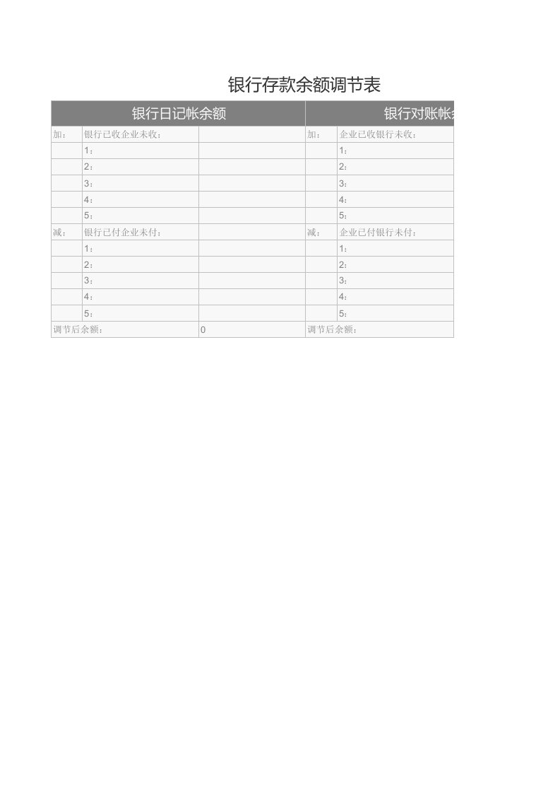 银行存款余额调节表excel模板