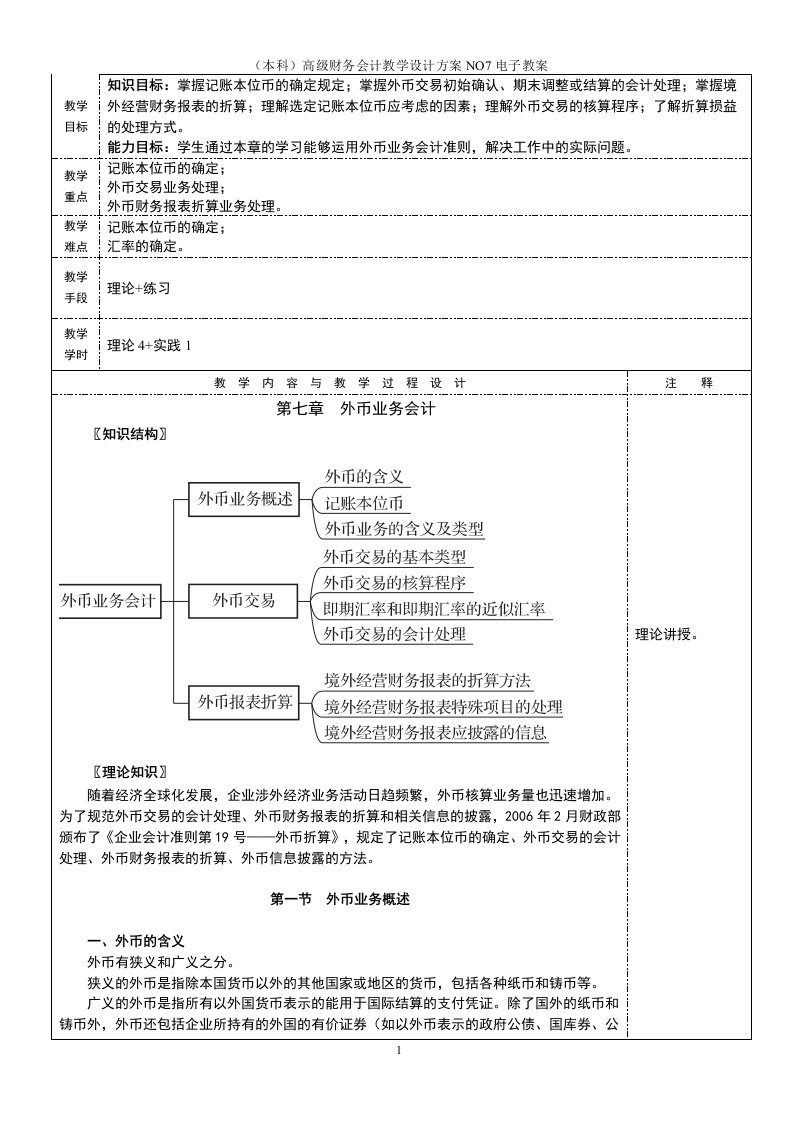 （本科）高级财务会计教学设计方案NO7电子教案