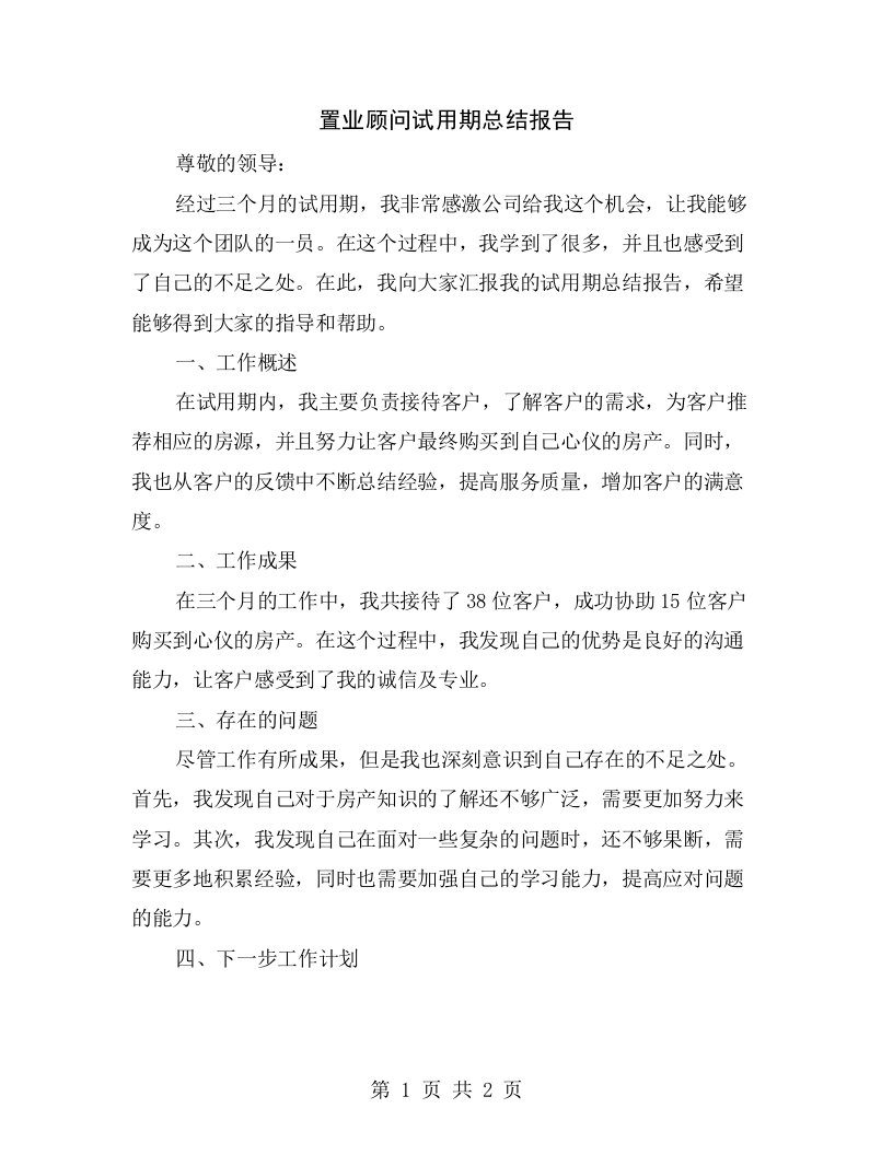 置业顾问试用期总结报告