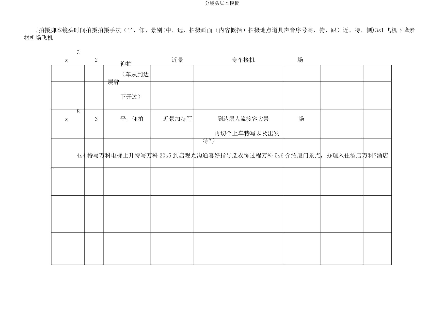 分镜头脚本模板