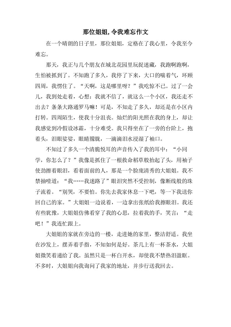 那位姐姐,令我难忘作文