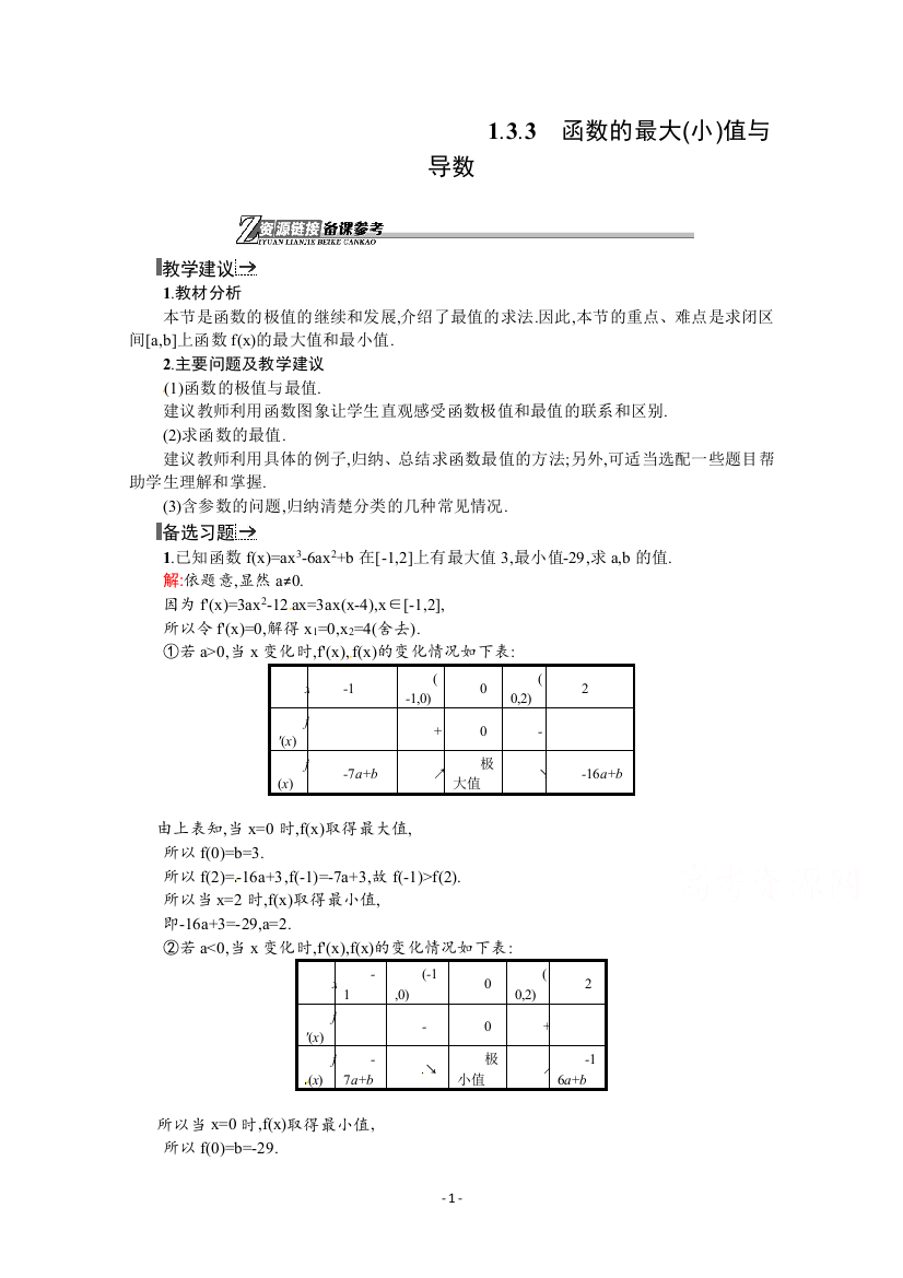 人教A版数学选修2-2资源链接：第一章-导数及其应用-1.3.3-