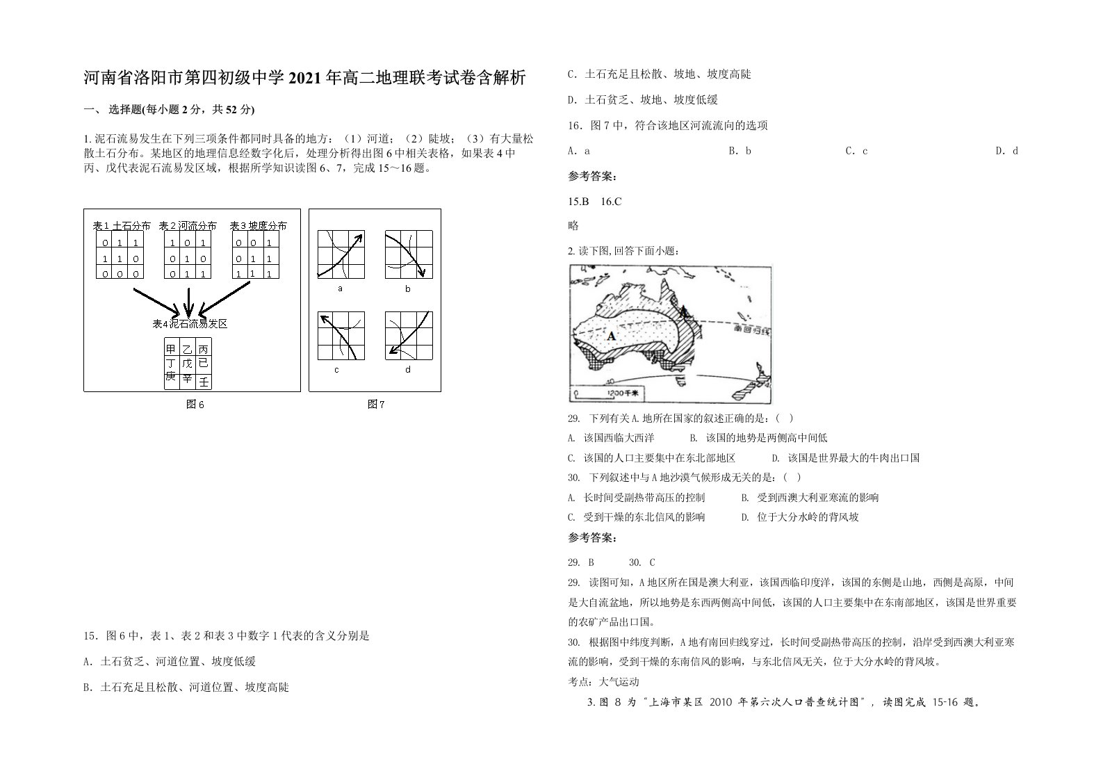 河南省洛阳市第四初级中学2021年高二地理联考试卷含解析