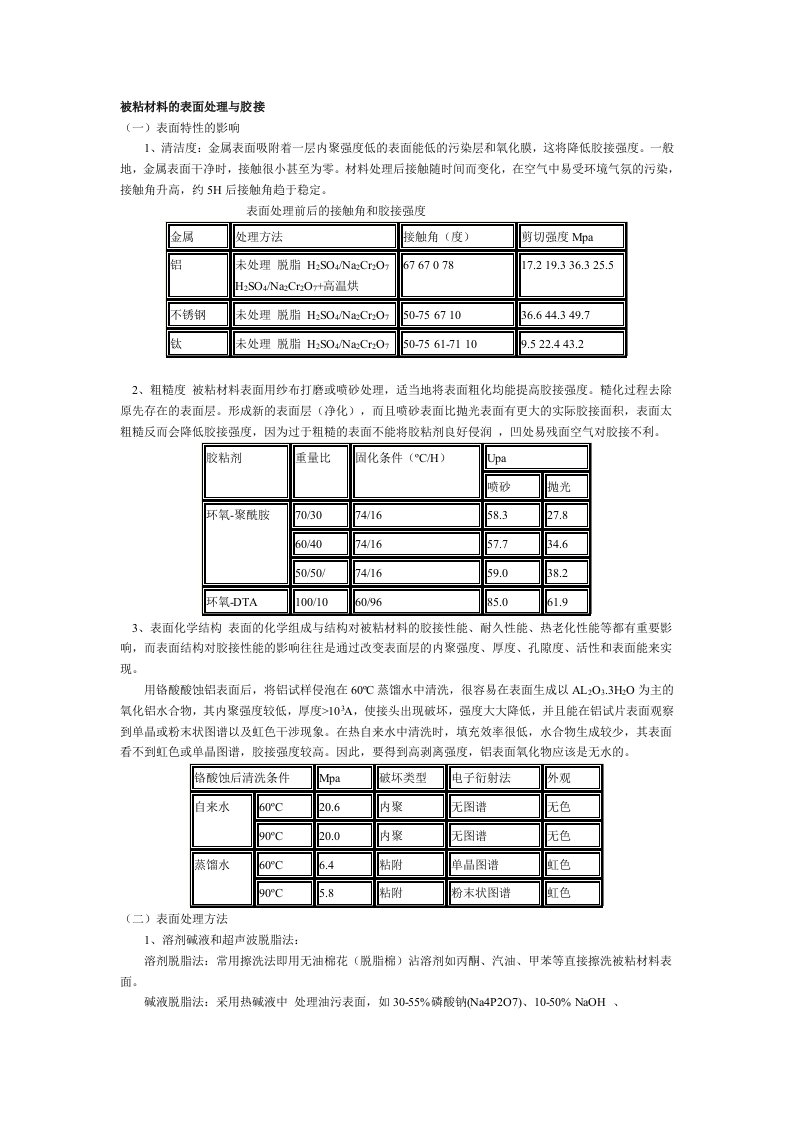 被粘材料的表面处理与胶接