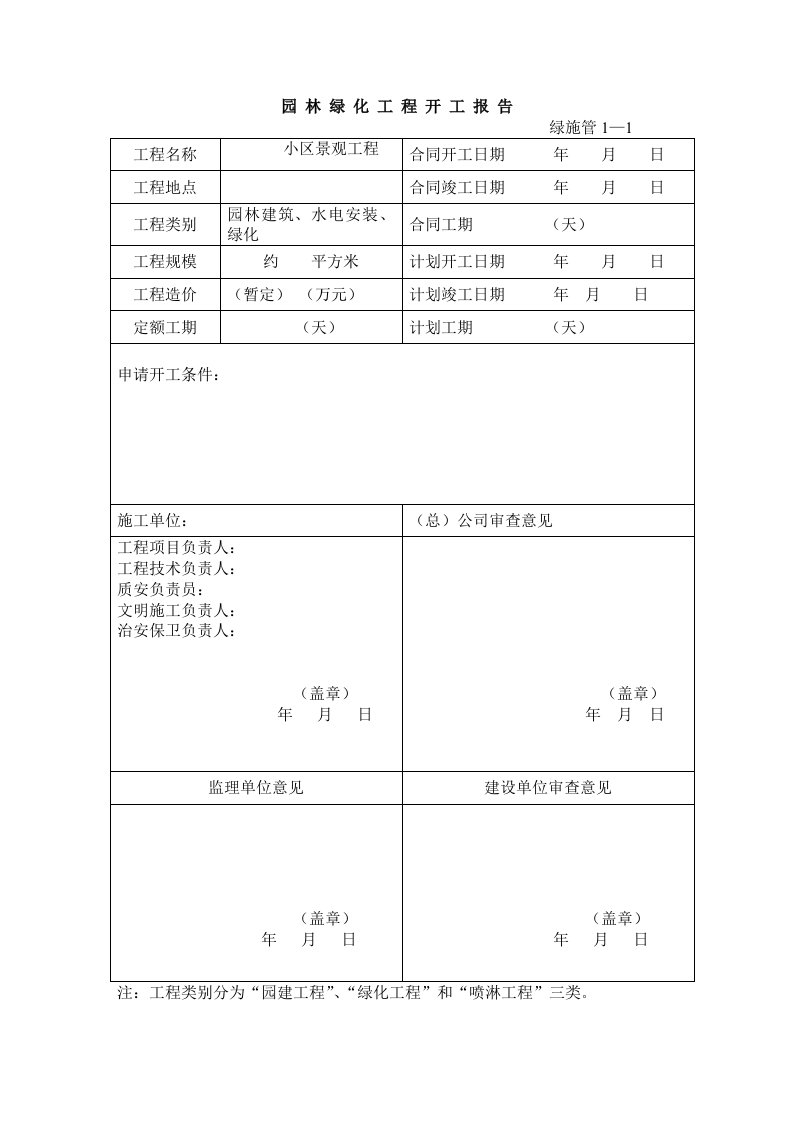 园林绿化施工资料表格全套