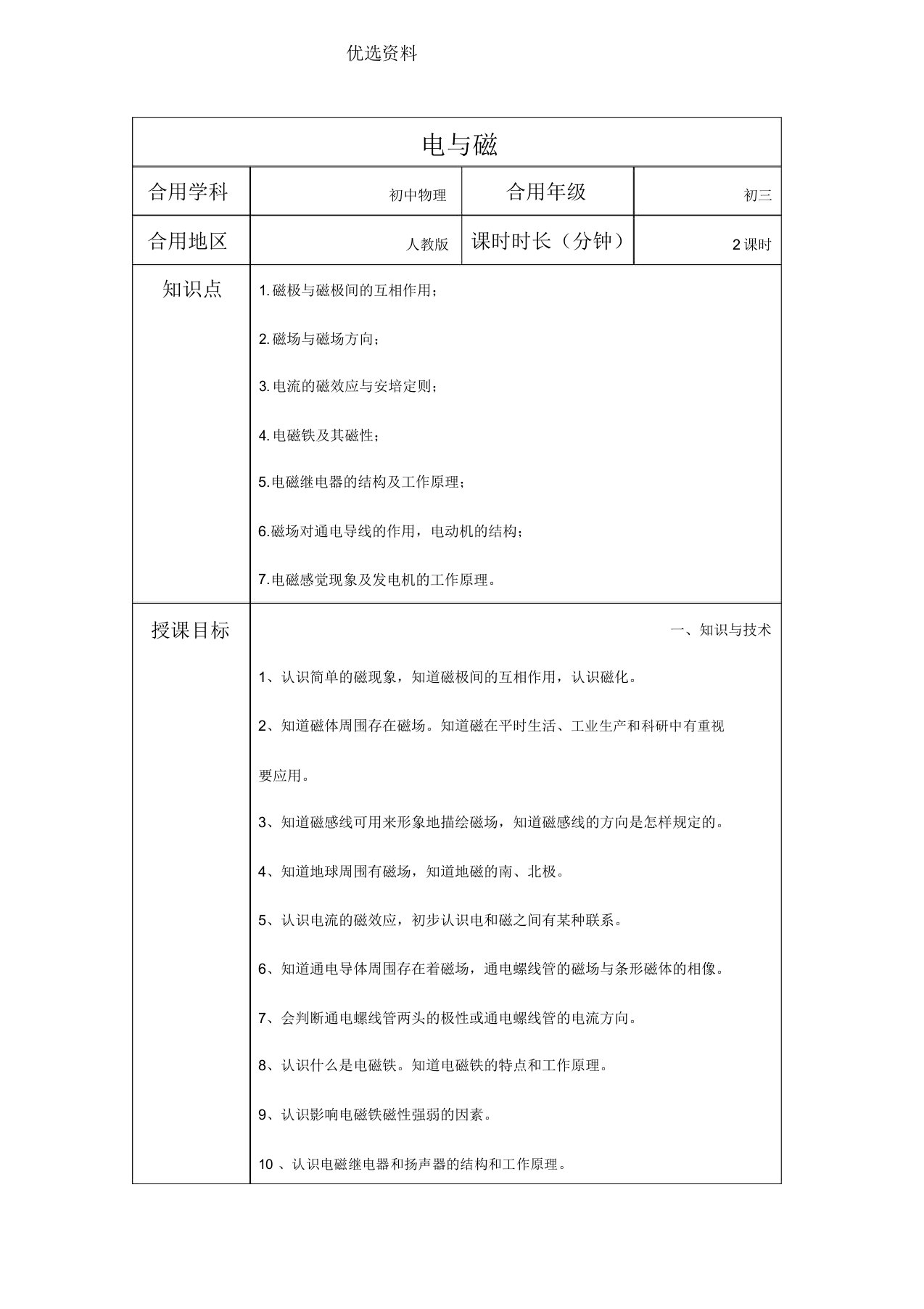 第二十章电与磁复习教案