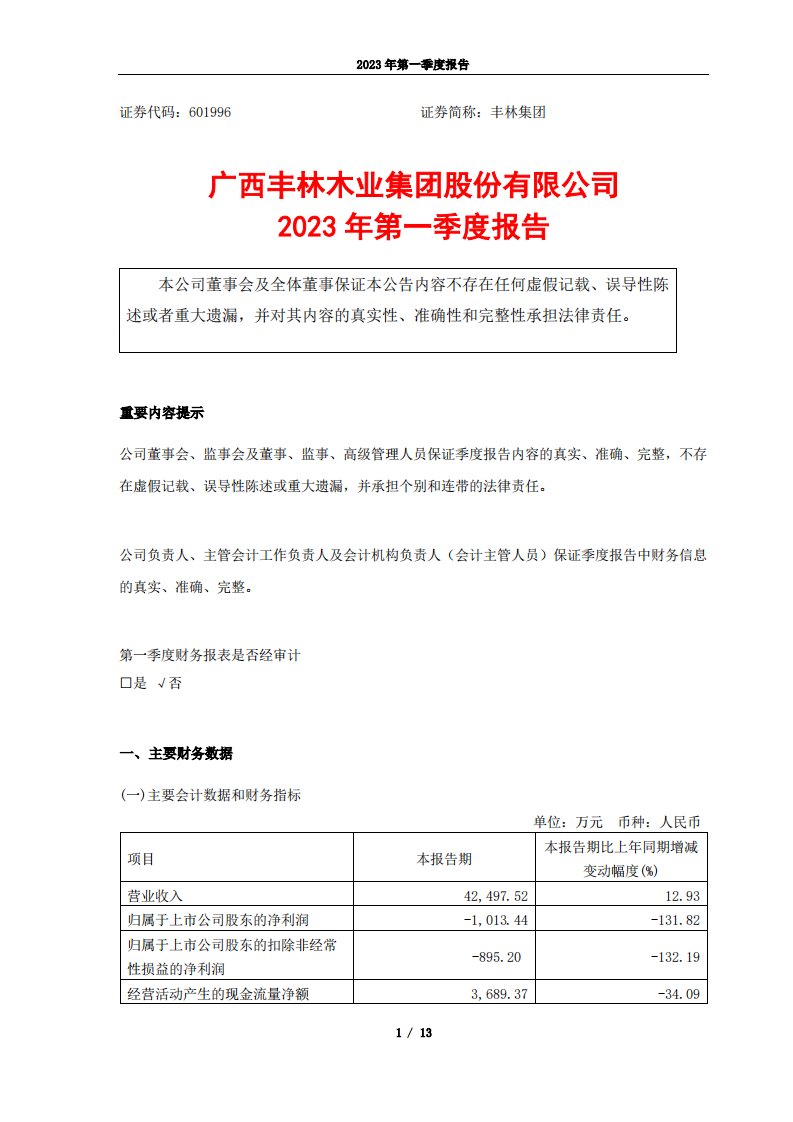 上交所-广西丰林木业集团股份有限公司2023年第一季度报告-20230425