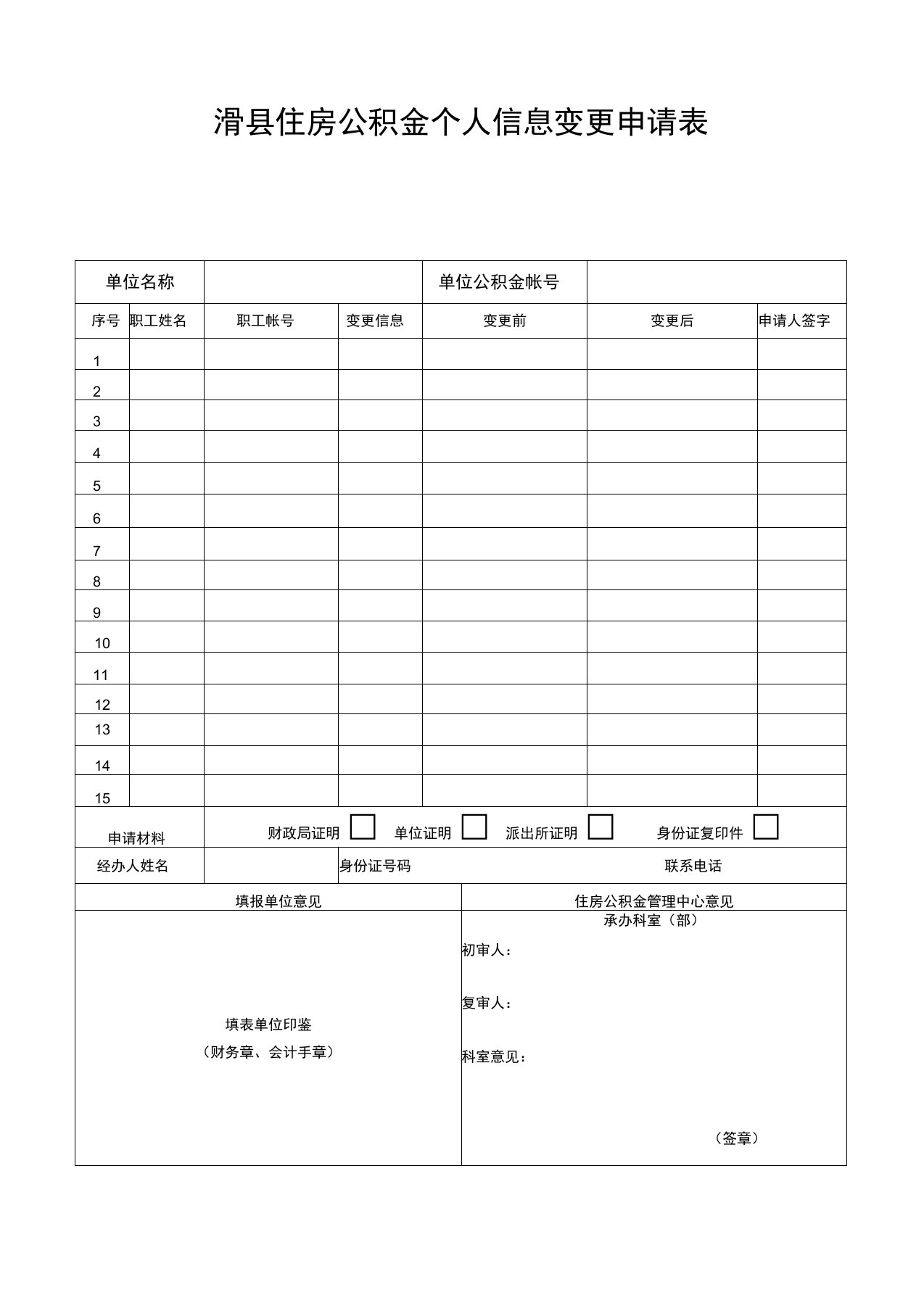 安阳住房公积金个人信息变更申请表-滑住房公积金管理中心