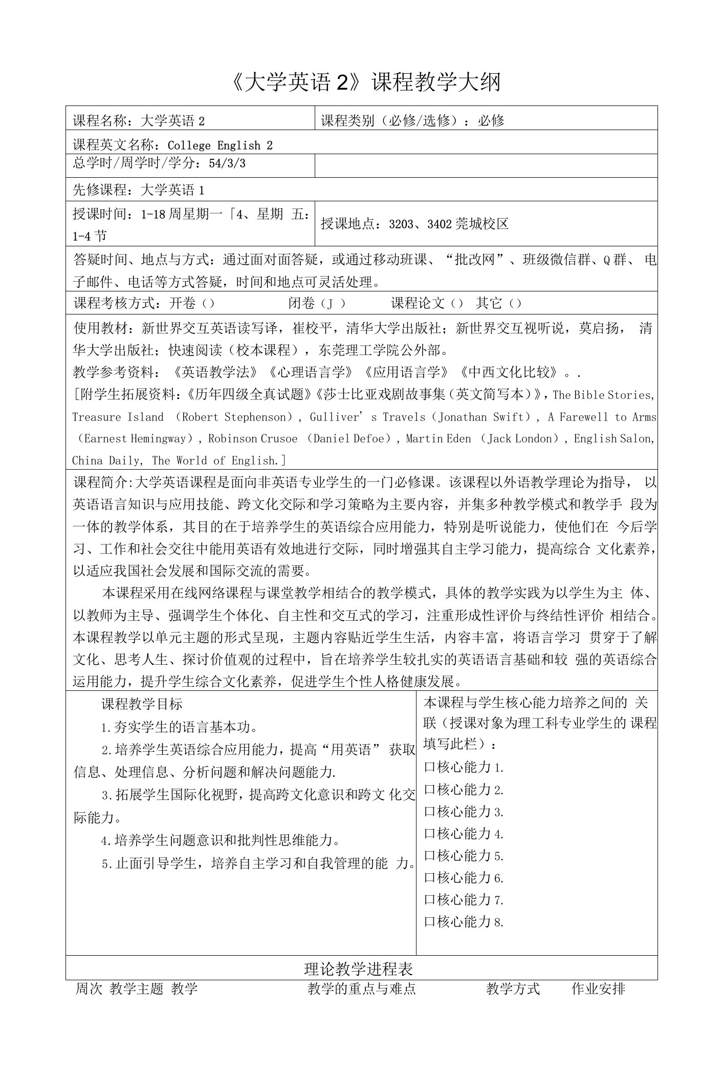 《大学英语2》(2)课程教学大纲