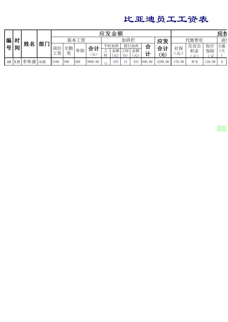 2016-年员工工资表-标准版模板范本