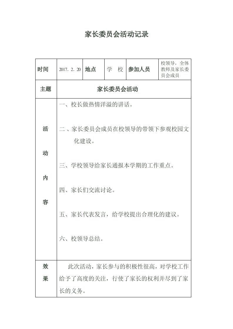 2017年家长委员会活动记录资料