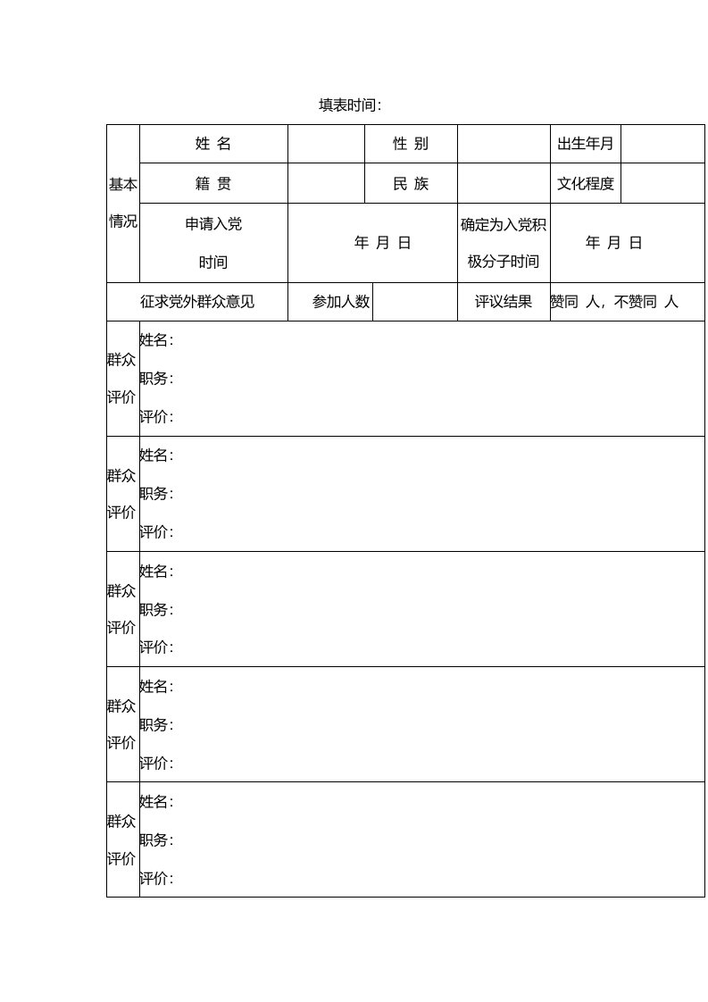 入党积极分子征求党外群众意见表