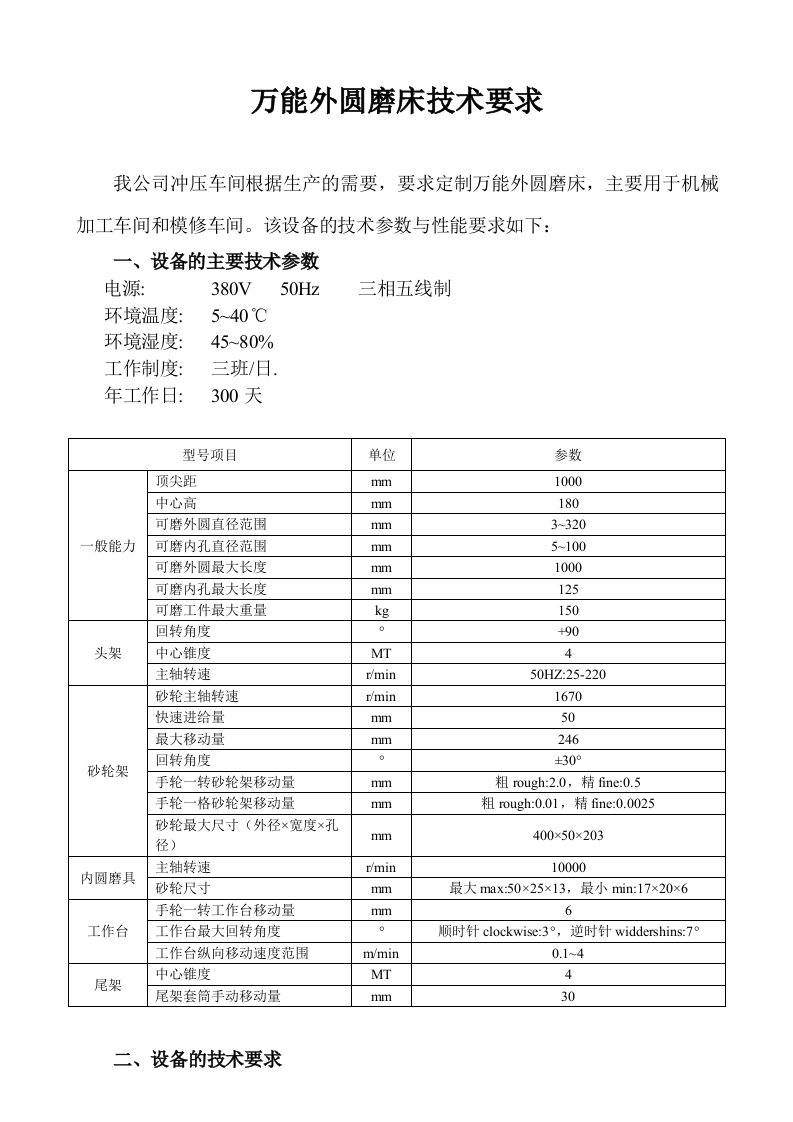 万能外圆磨床技术要求